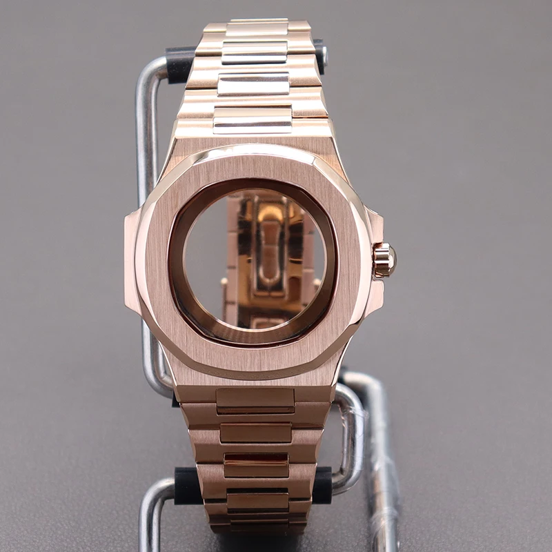 

40mm Rose Gold Watch Case Strap Sapphire Crystal Glass For NH35 NH36 NH34 NH38 4R36 Movement Modified Nautilus Watch Spare Part