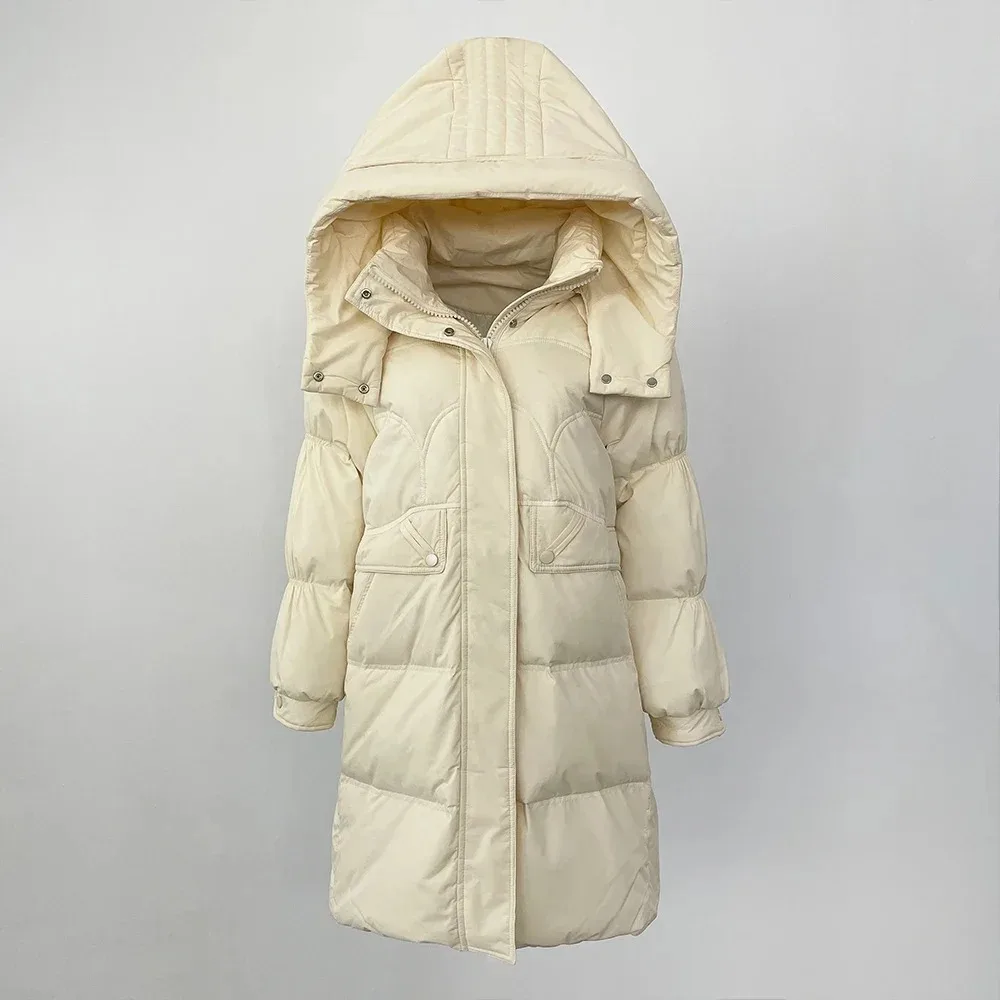 2024 Autumn Winter 50% White Duck Down Warm Jacket Women\'s Mid-Length Down Jacket Coat Thickened Warm Korean Style Loose Leisure