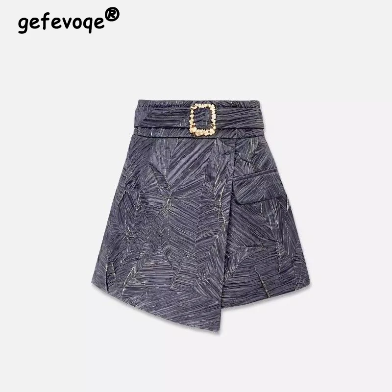 Women Clothing Autumn Vintage Fashion High Waist with Belt Short Pants Office Lady Elegant Chic Slim Asymmetrical Shorts Skirts