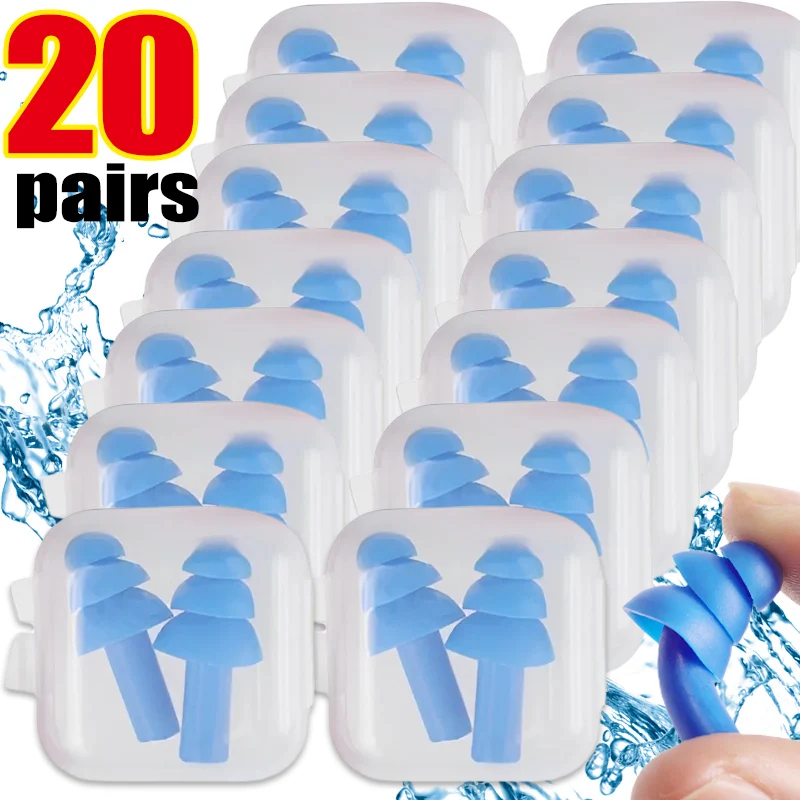 1-20Pairs Soft Silicone Earplugs Waterproof Swimming Ear Plugs Reusable Noise Reduction Sleeping Ear Plugs Protector with Box