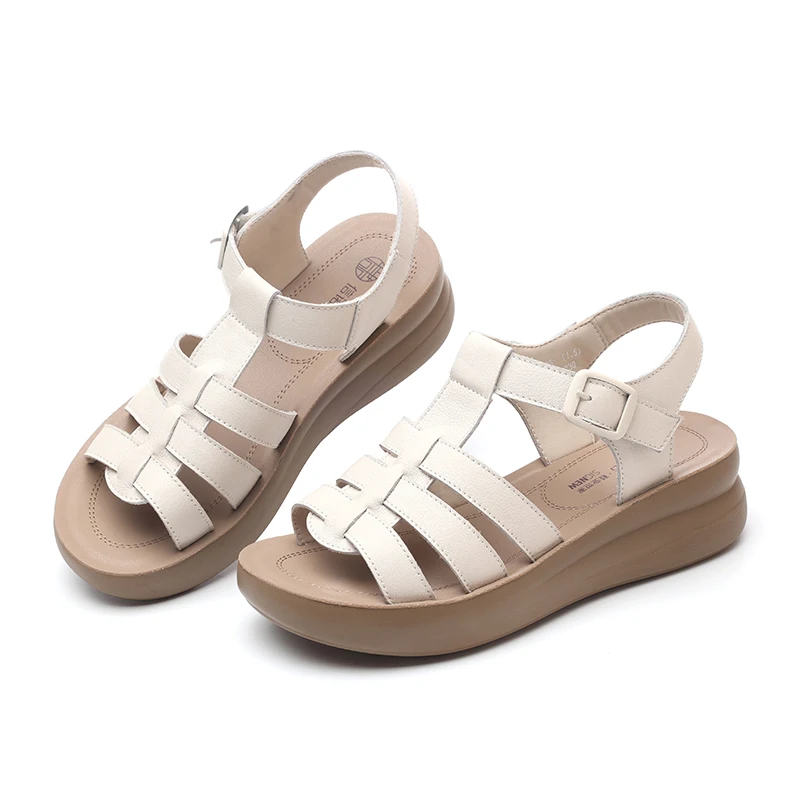 

Новые женские сандалии в римском стиле на толстой подошве, молочно-белые нескользящие туфли на танкетке с липучкой, освежающая и дышащая обувь для пляжного отдыха, простая и универсальная повседневная женская обувь для ежедневной носки, популярные удобные