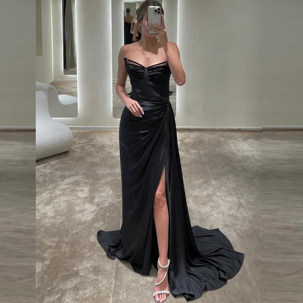 

Carolina Off-Shoulder Black Evening Dresses Women Sleeveless Mermaid High Split Wedding Guest Elegant Formal Party Gowns