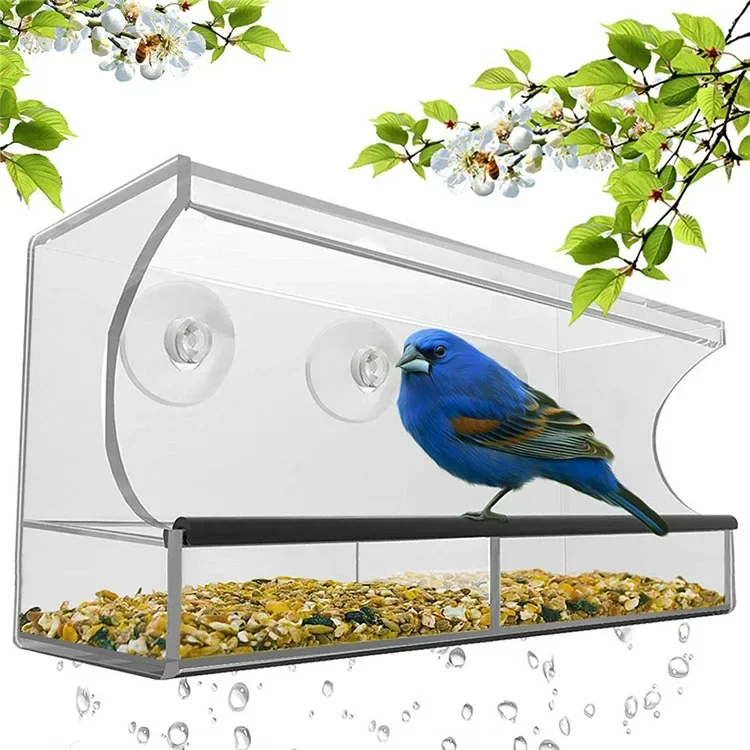 Bird Feeder Acrylic Transparent Window Bird Feeder Tray Bird House Pet Feeder Suction Cup Installation House Type Feeder