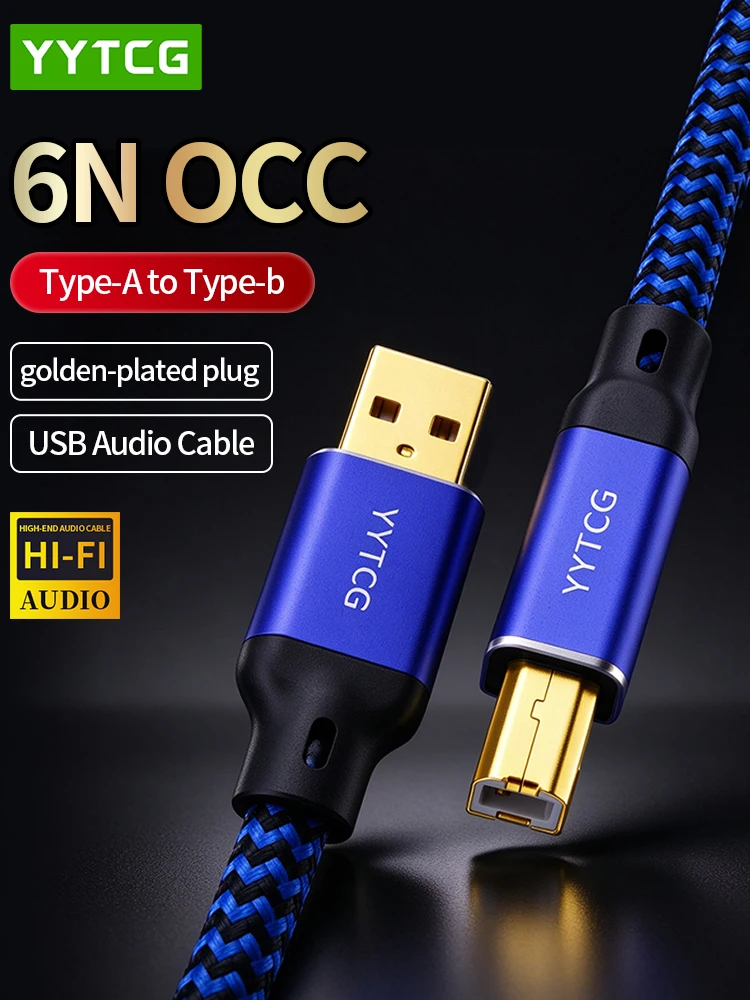 Kabel USB DAC YYTCG, wysokiej jakości, 6N OCC, typ A do B, złocony, ekranowany, do przesyłania danych audio, A-C, B-C, C-C, do dekodera DAC i karty dźwiękowej. — zdjęcie produktu 7