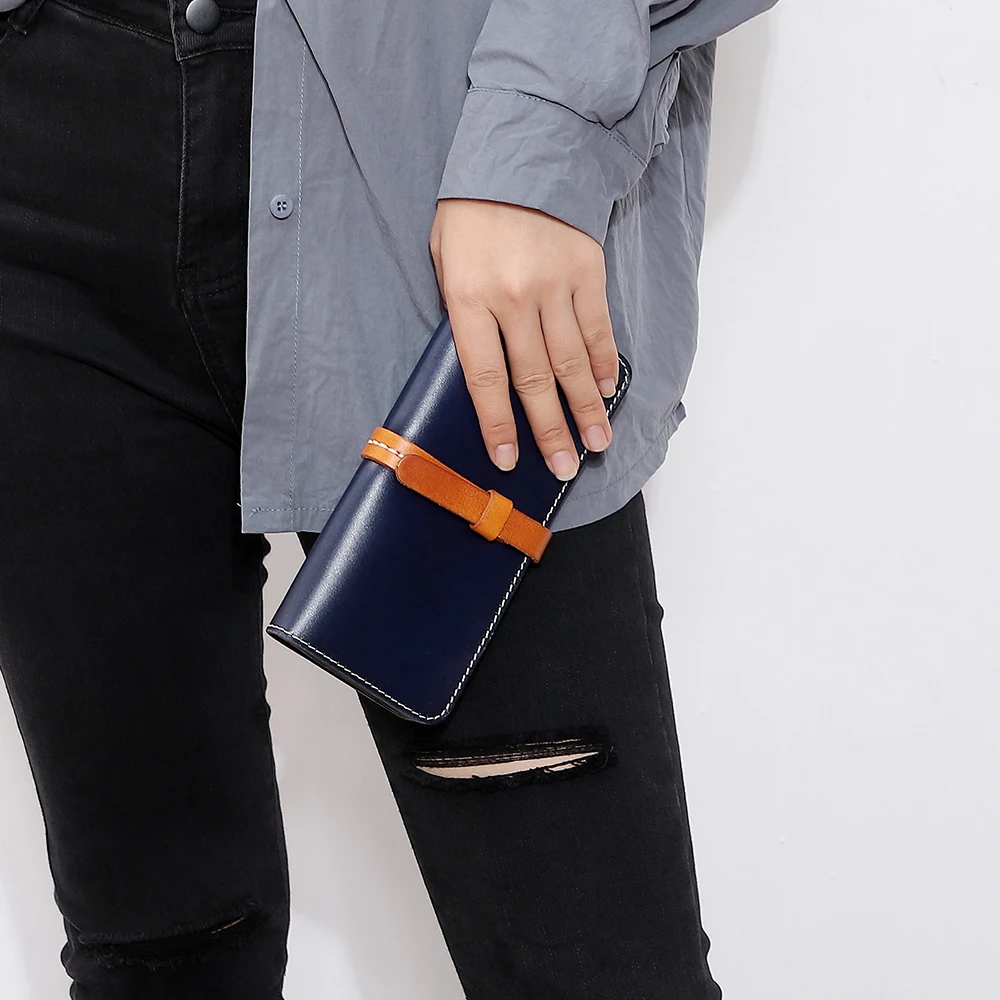 Italian Vegetable Tanned Leather Retro Handheld Bag for Women Real Leather Card Bag Long Walletd Bag Women's Bag