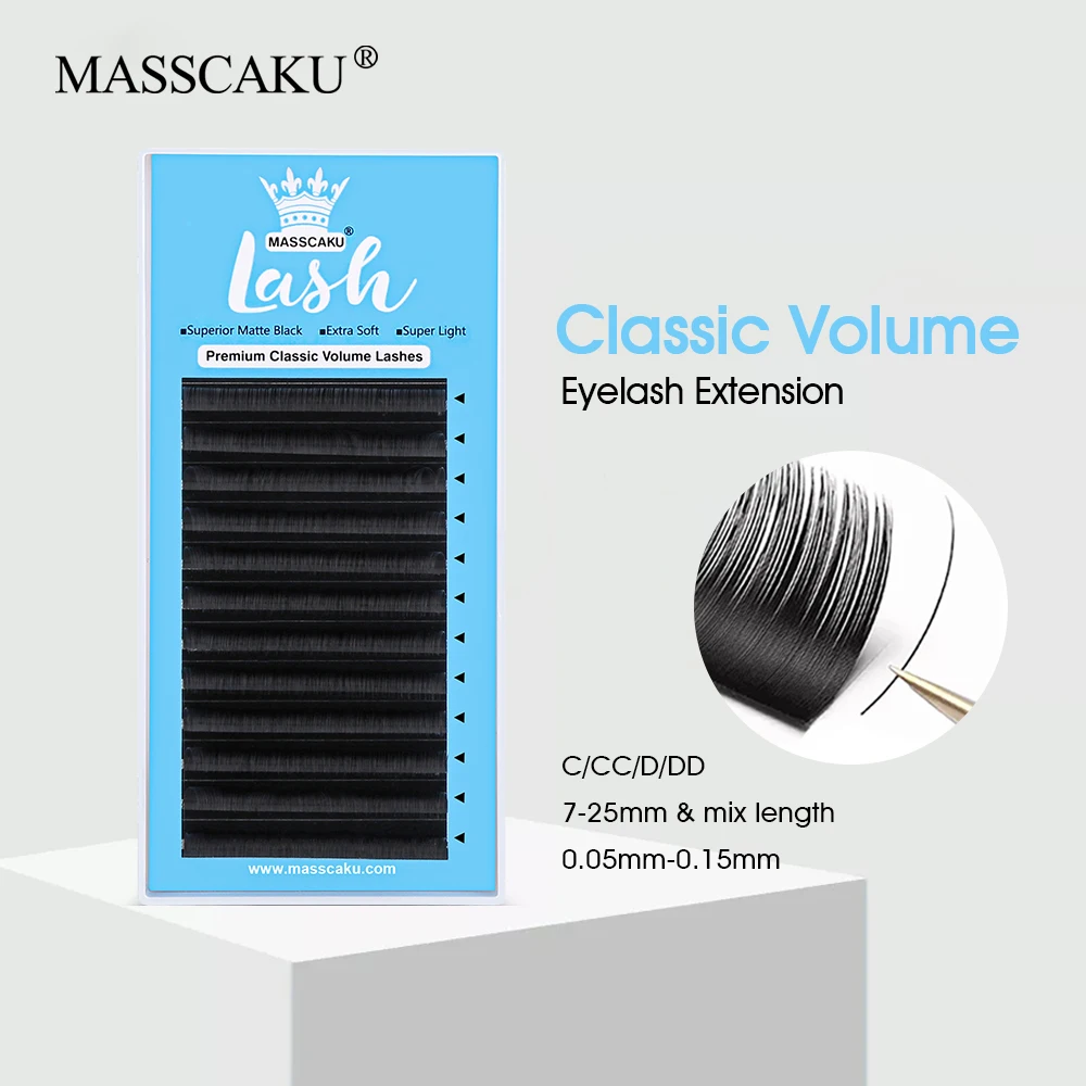 

MASSCAKU Individual J/C/D/LCurl Eyelash Extensions Soft Faux Mink Russian Volume Classic Lashes Extension Makeup Handmade Lash