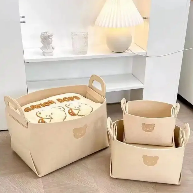 Bear Felt Storage Basket Foldable Cosmetic Storage Basket Desktop Storage Box Snacks Toys Storage Basket Dirty Clothes Basket