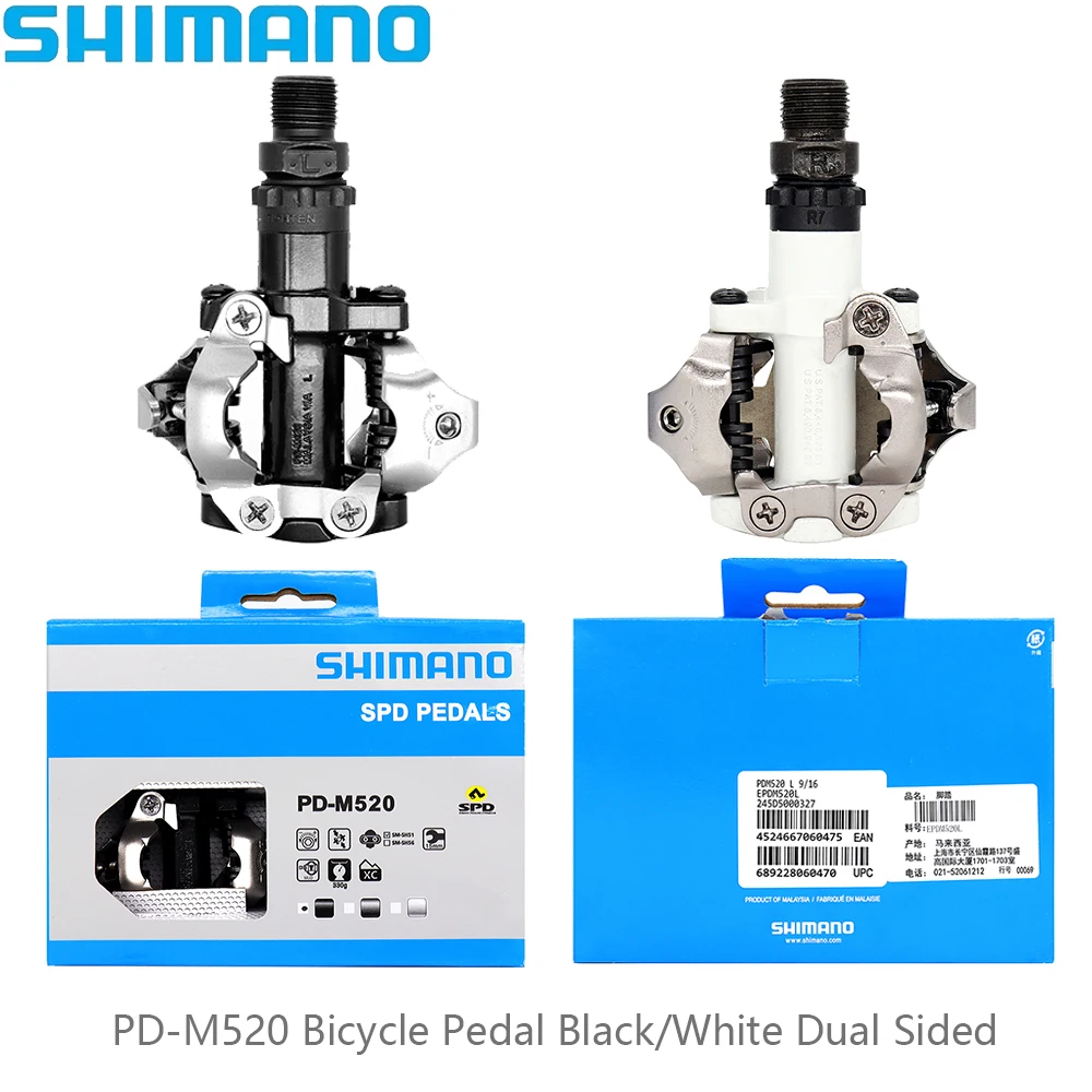 SHIMANO PD M520 MTB Bike Pedal Black/White Dual Sided Self-locking Bicycle Pedal with SH51 Original Cycling Parts