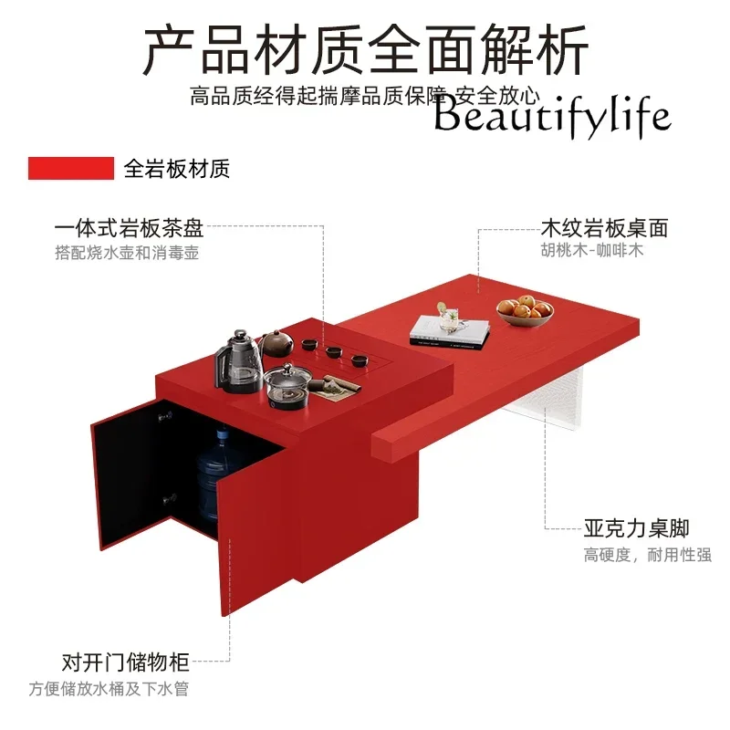 Travertine coffee table light luxury atmosphere retro style high sense living room sofa locker rock slab tea table integrated