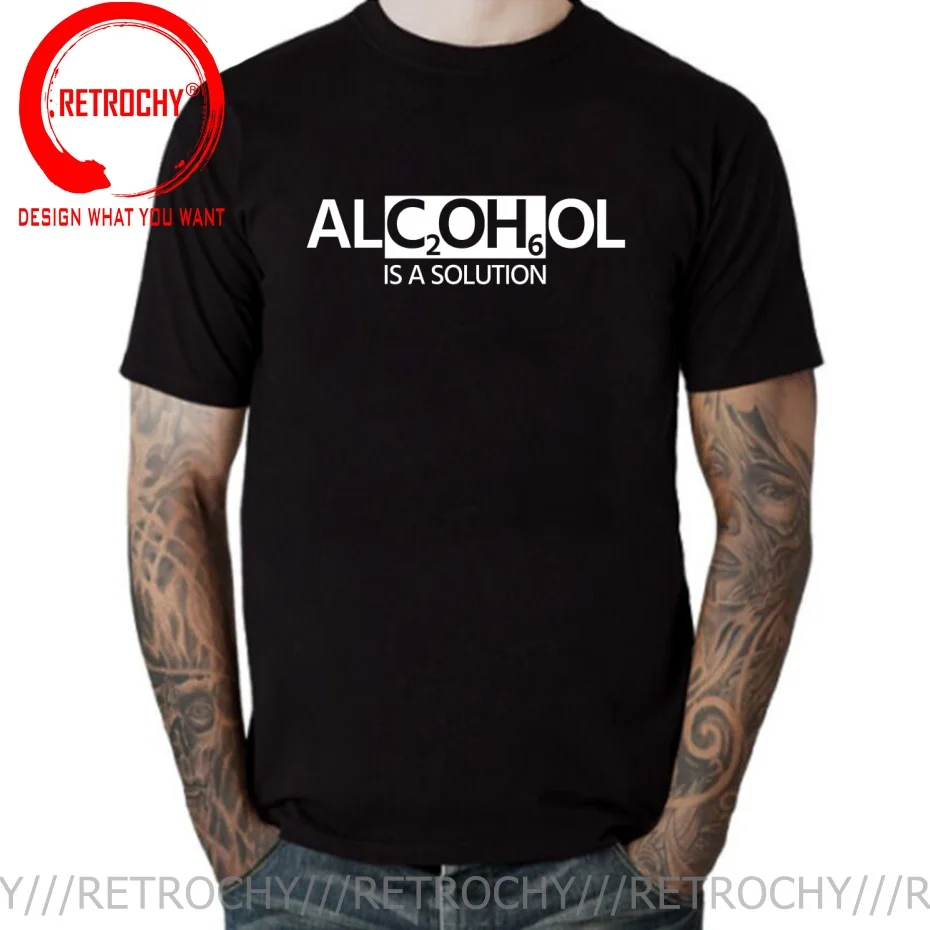 Funny Design Alcohol is A Solution  SRed Doublet Men Fashion Trendy Casual Clothing Stylish Tops Tee Shirt Leisure Tshirt Men's