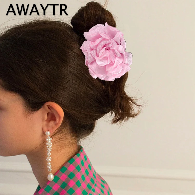 AWAYTR Fashion Rose Flowers Hair Claws Clips For Women Girls Pink Sweet Hair Crab Clamp Hairpins Hairgrips Hair Accessories