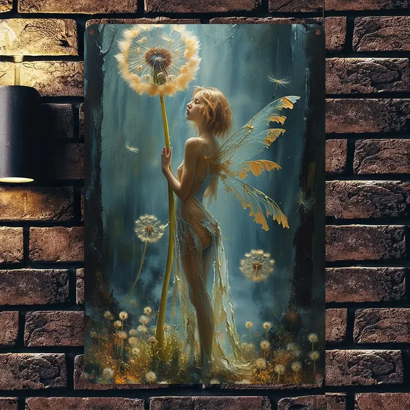 2D Flat, 1pc Vintage Fairy & Dandelion Metal Wall Art - 12