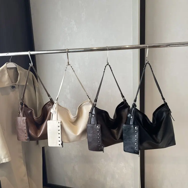 

Daily Commute Women Shoulder Bag Lychee Leather Tote Shape Scarf Large Capacity Handbag