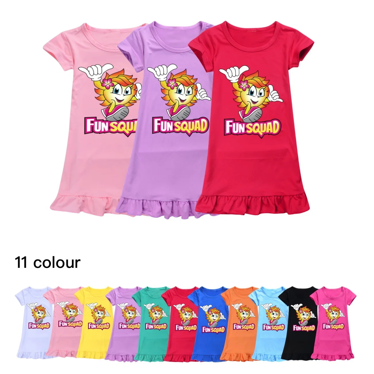 2-12 Yrs Hot Sale Cartoon Girls Dresses Fun Squad Gaming Nightgown Kawaii Pajamas Teenage Nightdress Gilr Short Sleeved Homewear