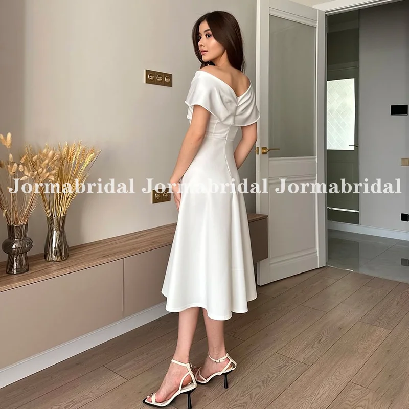 Satin Draped Off-the-Shoulder Tea Length Wedding Dress for Women White Ivory A-line Short City Hall Bridal Dress Customized 2026