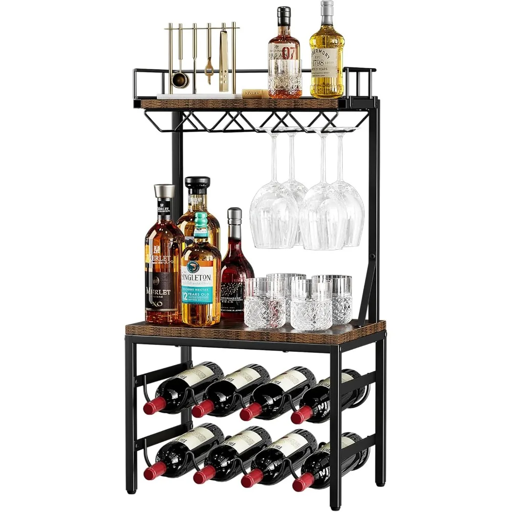 

3-Tier Liquor Cabinet with 8-Bottle Wine Rack for Home Mini Bar