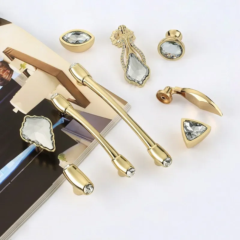 Nordic Gold Kristall Diamant Griff Küche Schrank Türgriffe Solide Zink-legierung Schublade Knöpfe Kommode Zieht Hardware