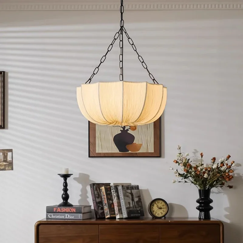 Nordic Retro Wabi Sabi Fabric Pendant Lights Living Dining Room Chandelier Lighting Home Decor Bedroom Lustre Led Hanging Lamp