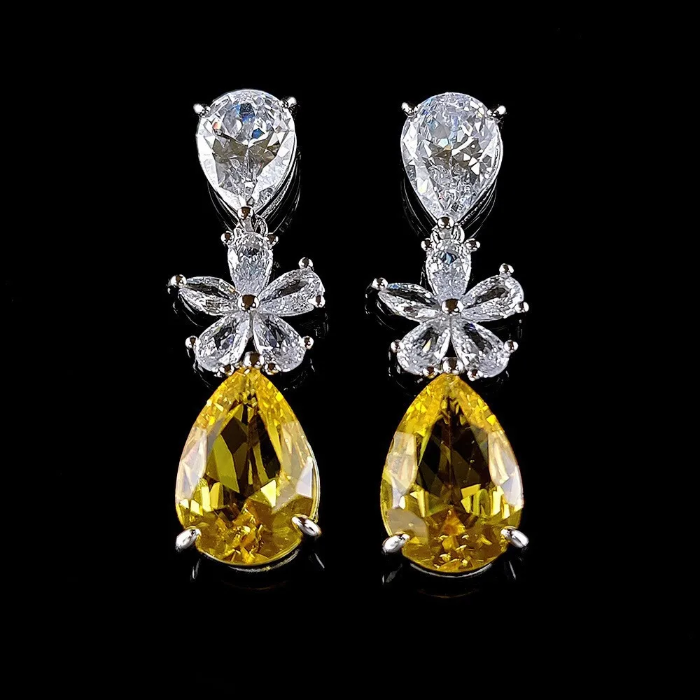 Multi Colored Droplet Geometric Zircon Dynamic Earrings for Personalized Attendance At Banquets, High-end Design Accessories