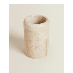 Small Vintage Natural Marble Travertine Beige Cave Hole Stone Household Storage Jar Couple Wash Cup Bathroom Tumbler