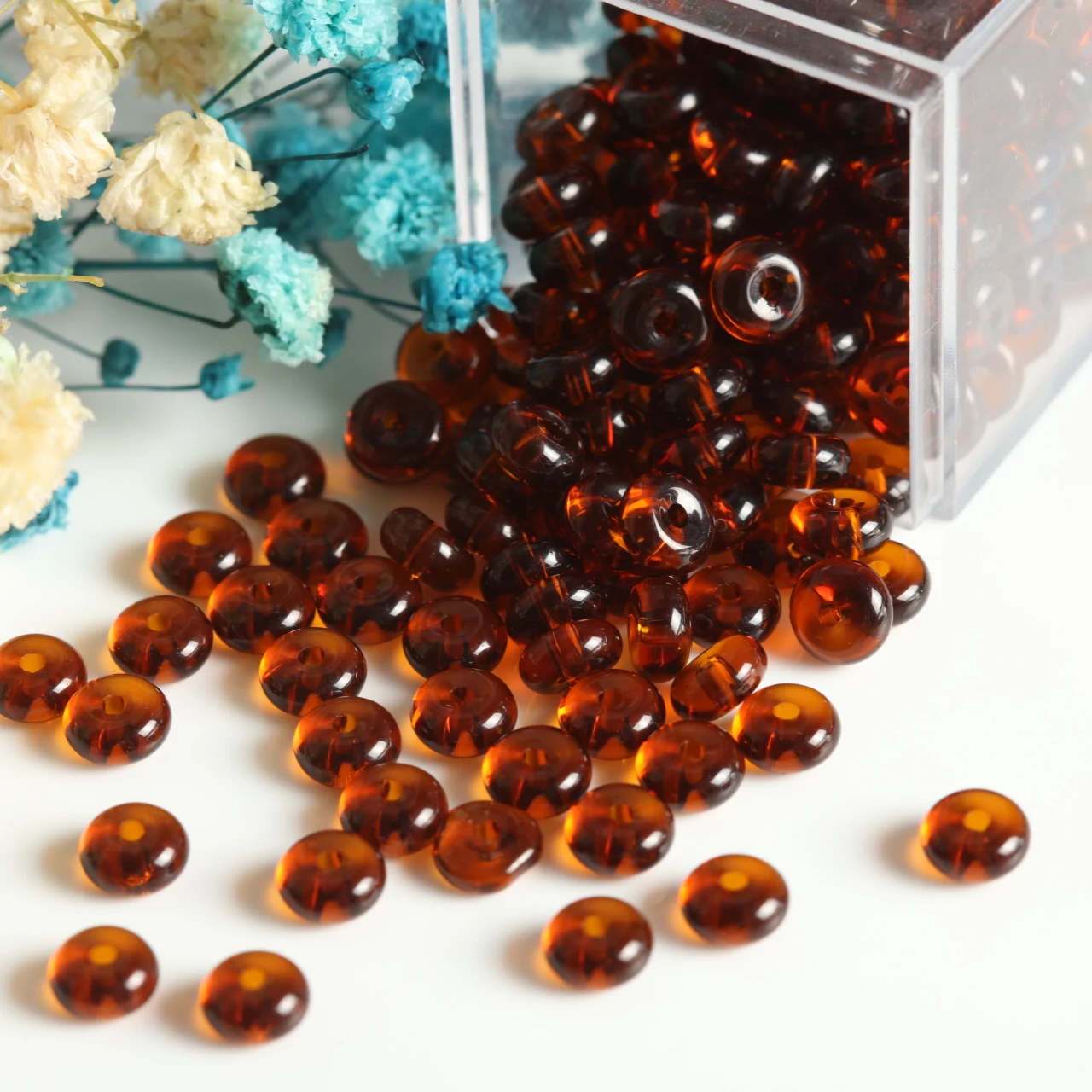 100-800 piezas de cuentas de vidrio planas de 3x6 mm, color ámbar transparente brillante, para pulseras, pendientes, accesorios de abalorios hechos a mano