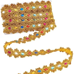 9.8 Yards x 1.5 inch Beaded Lace Trim Sequinned Ribbon Paillette Sequins Trim Lace Ribbon Gold Metallic Braided Ribbons