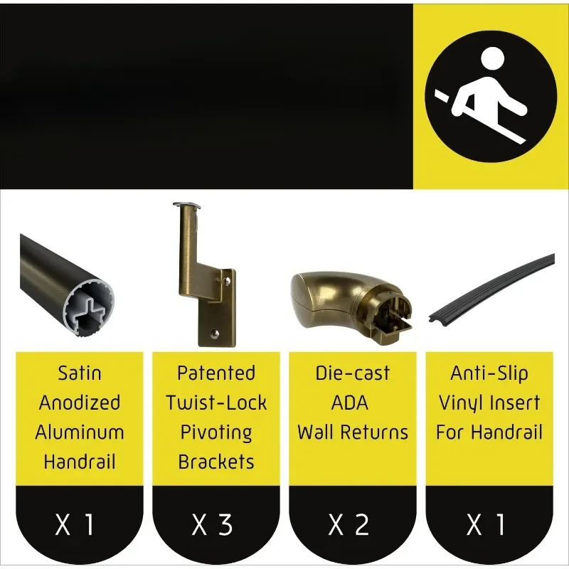 Kit de pasamanos ADA de 4 pies - Bronce arquitectónico - Pasamanos completo interior/exterior para escaleras - Aluminio anodizado redondo de 1,6"