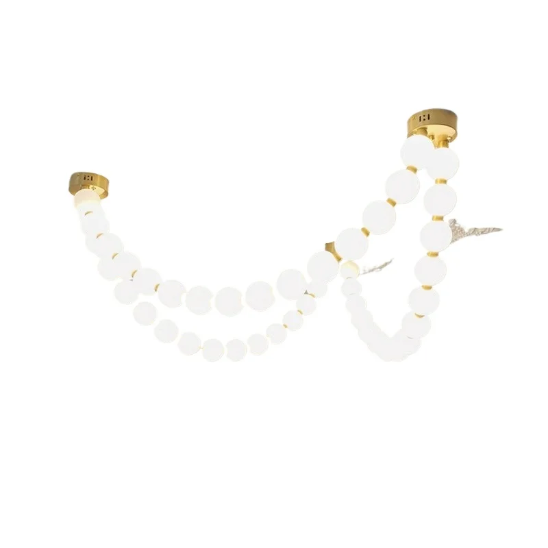 

Chandelier villa living room light designer duplex floor bedroom bead pearl necklace light