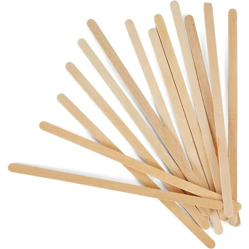 100Pcs 5.5Inch Disposable Wooden Coffee Stirrers Individually Wrapped Tea Drink Cocktail Mixer Swizzle Sticks Round End