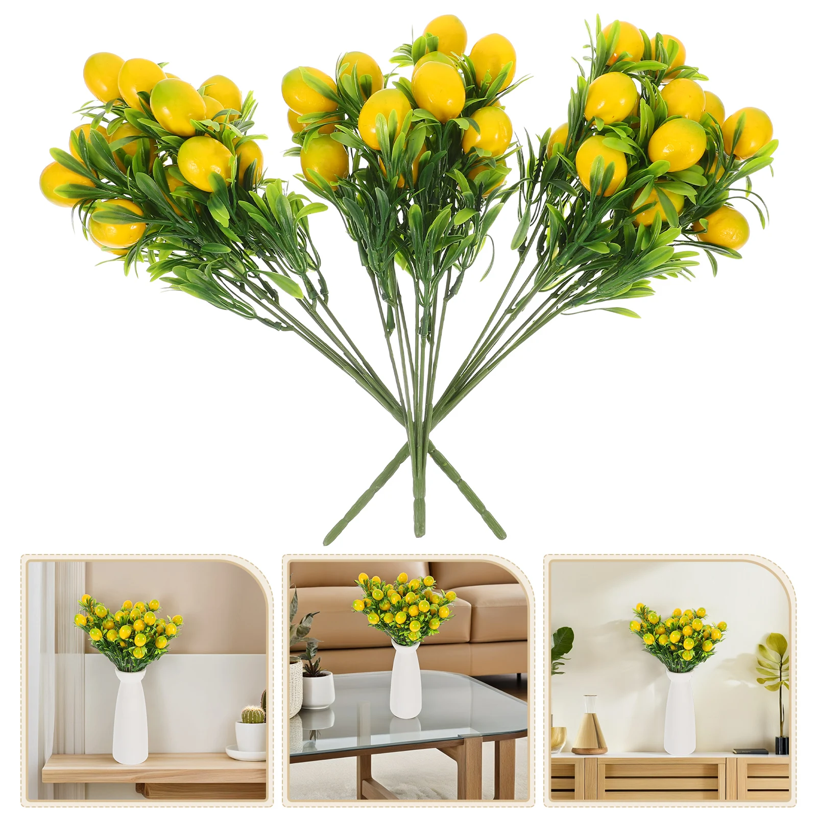 

3Pcs Artificial Lemon Bouquets Bright Plastic Foam Fruit Branches Party Wedding Home Decorations