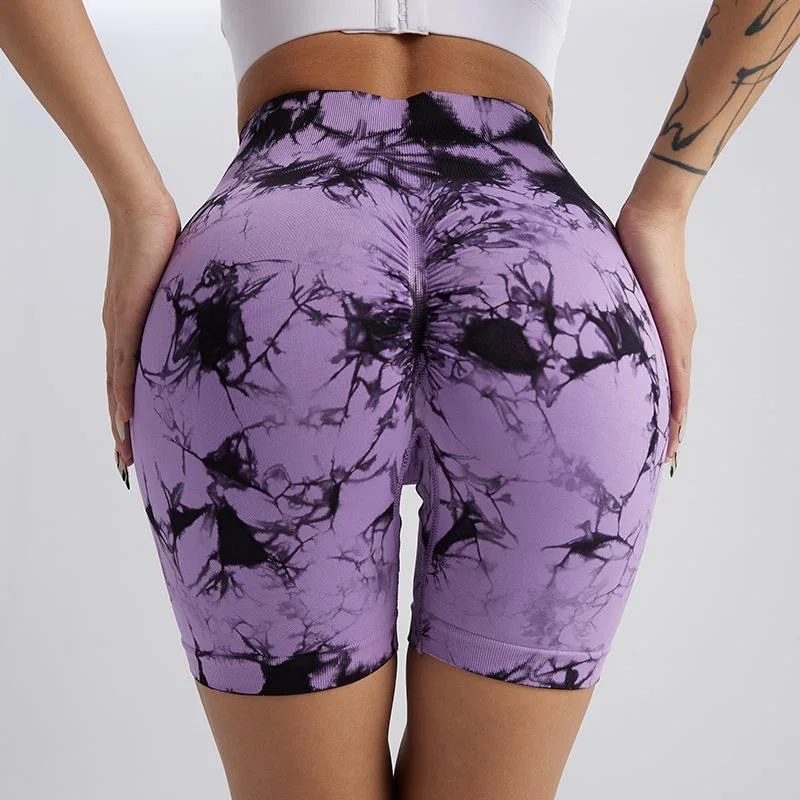 Women's Tie-Dye High-Waisted Biker Shorts - Peach-Shaped Contour, Slim-Fit, Quick-Drying, Stretchy for Yoga & Outdoor Fitness