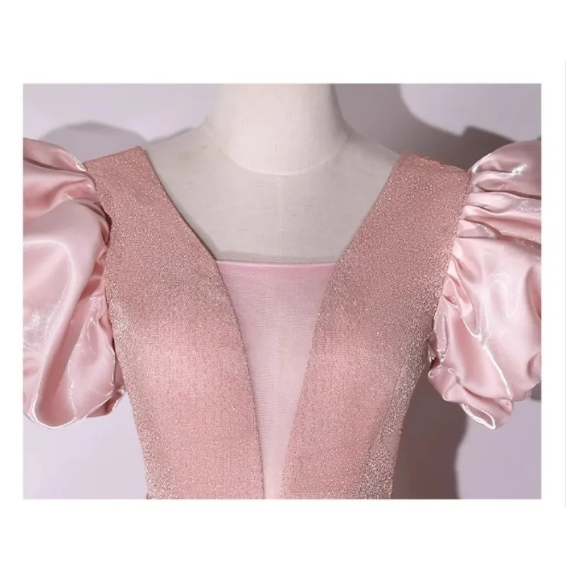 2025 المرأة الجديدة الأميرة كم الساتان شبكة الخامس الرقبة مساء فستان موضة مأدبة المضيف الصوتية الفن امتحان طالب فستان محكم من عند الصدر ويتدلى بشكل واسع