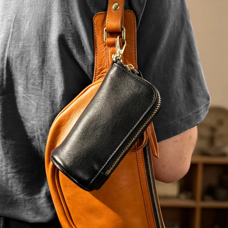 Men Coin Purse Genuine Cow Leather Buckets Keys Cases Pouch Zipper Keychain Auto Car Key Organizer Bag For Women