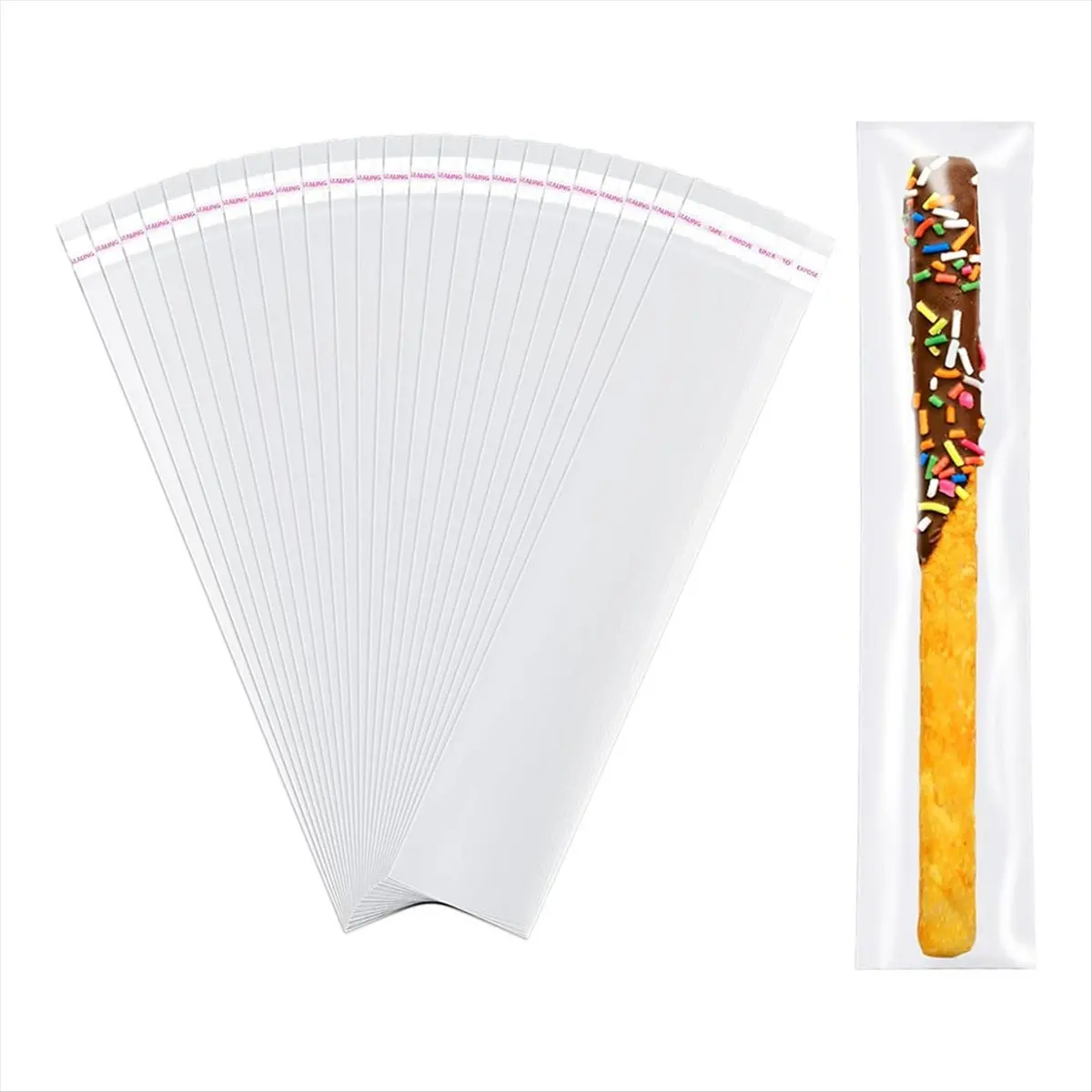 300pcs 2x10 Inch Self-Sealing Pretzels Individual Bags,Pretzel Rod & Candy Wrapping Bags for Chocolate, Cookies