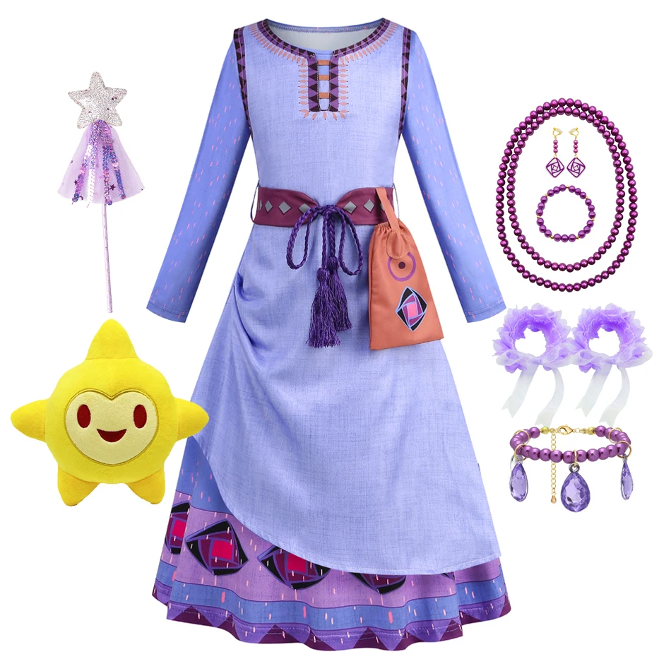 Wish Asha Princess Cosplay Dress for Kid Girl King Queen Halloween Boy Outfit Costume 2-10T Disney