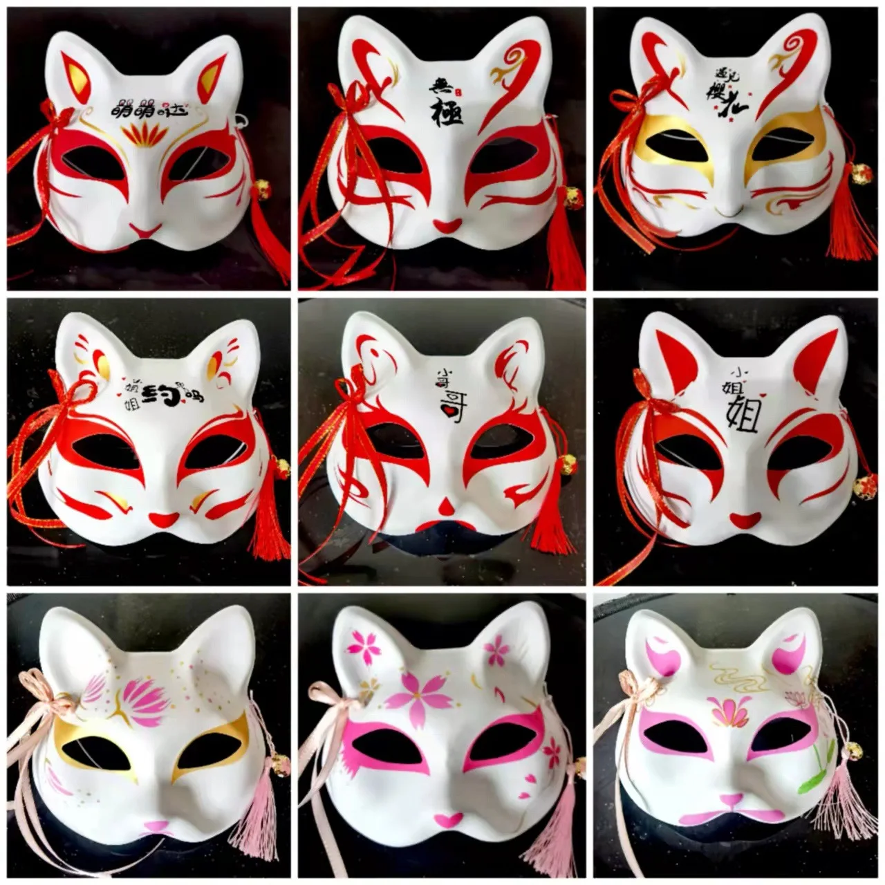 Japanese Cosplay Foxes Mask Hand-Painted Anime Demon Slayer Half Face Cat Masks Masquerade Festival Party Cosplay Props