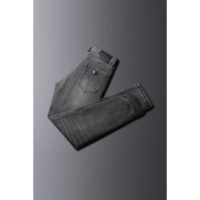 Pantalones vaqueros de negocios informales para hombre, jeans clásicos de alta elasticidad, ajustados, atados al tobillo, rectos, a la moda, color negro y gris, otoño