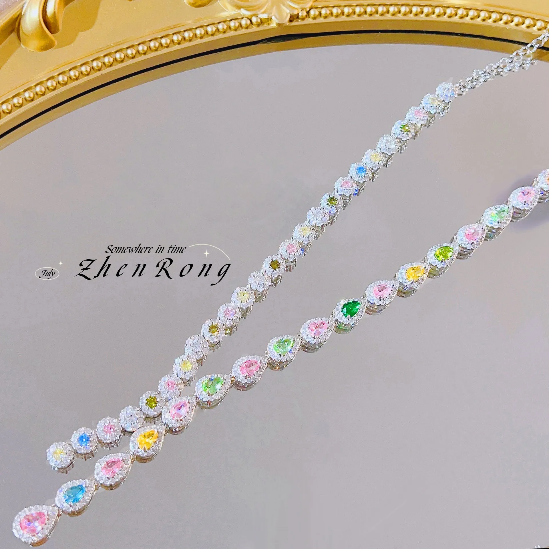 Foydjew Luxury Evening Dress Accessories Candy Color Tourmaline Necklaces Noble Jewelry Y-shaped Long Tassel Choker Necklace