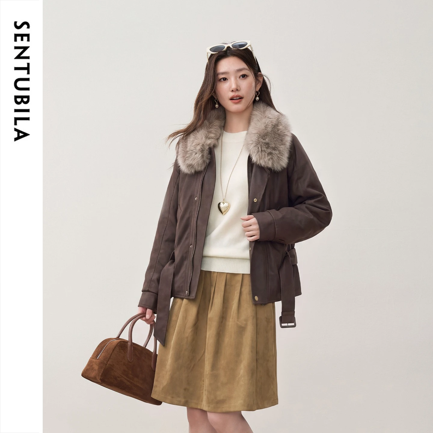 SENTUBILA Women Down Parka 90% White Duck Down Large Faux Fur Trim Hood 2026 Winter Office Commuter Warm Puffer Coat W64YD8064