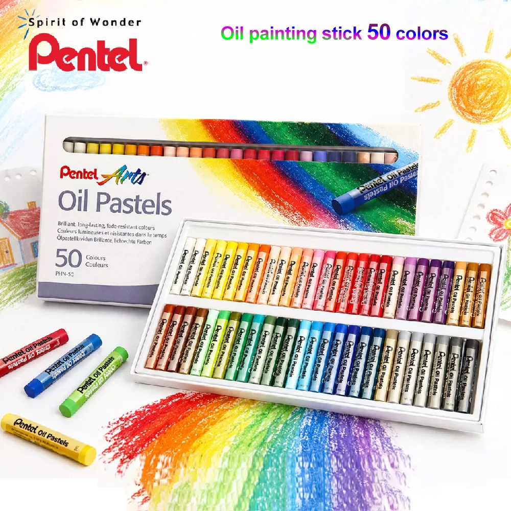 Japan Pentel PHN Washable Oil Pastels Set, 12-50 Colors Non-Toxic Crayons, Easy Clean for Kids Students Art Painting Stationery