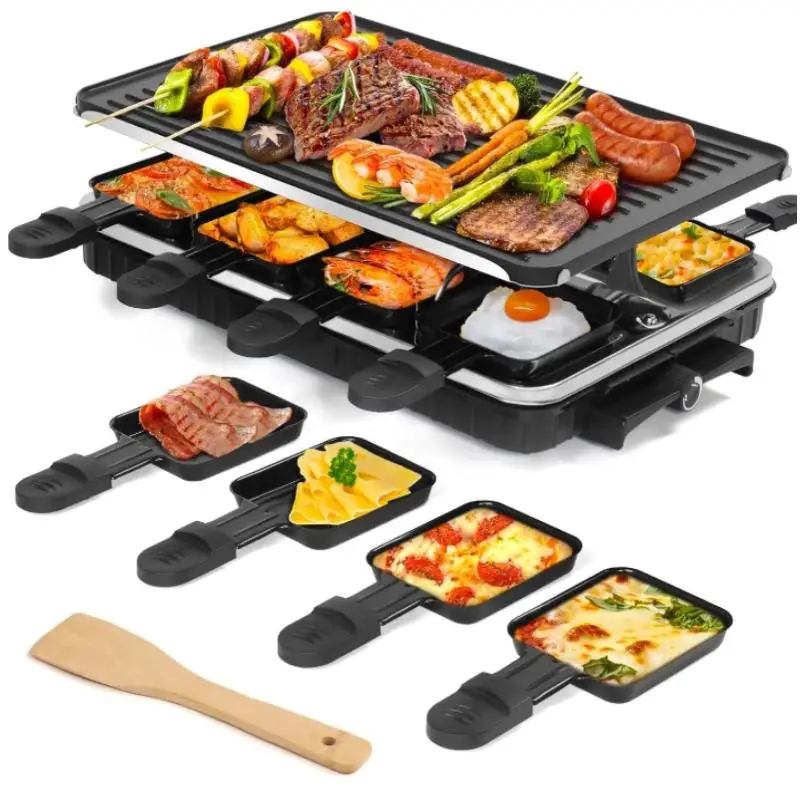 Mini sartenes para parrilla de Raclette, sartén para derretir queso con mango, sartenes antiadherentes de acero al carbono para barbacoa, sartén para derretir queso y huevos con espátula, 1/8 Uds.