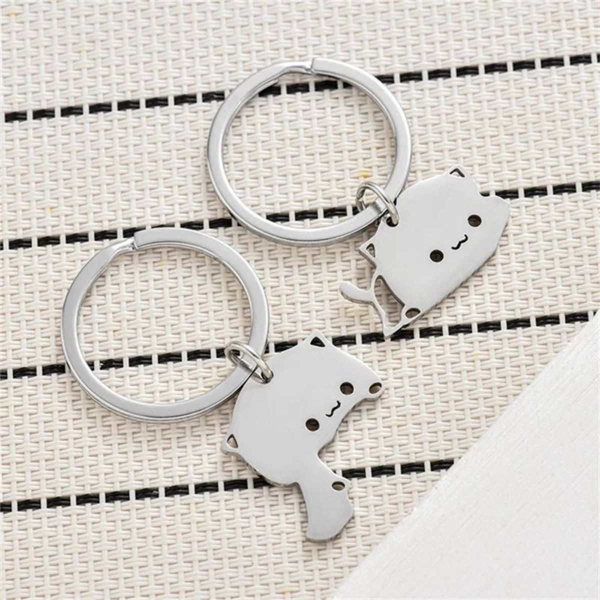 Cute Cartoon Cat Keychain Couple Lovers Stainless Steel Matching Keyring Lovely Pendant Key Chain Valentine\'s Day Gift Jewelry
