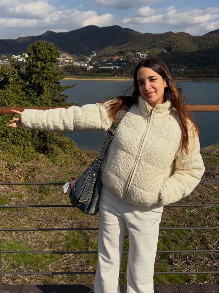 

Daily Solid Cable Knit Cotton Coat Women Casual Lapel Stand Collar Full Sleeve Zipper Loose Short Coats Lady Winter Streetwear