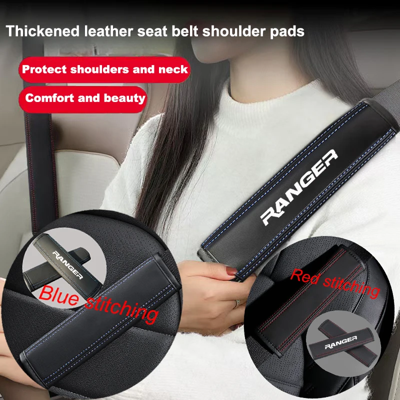 

2PCS PU Leather Car Seat Belt Shoulder Strap Cover Insurance Strap Cover For Ranger Raptor Wildtrak 2023 T6 XLT T7 T8 XLS 4X4