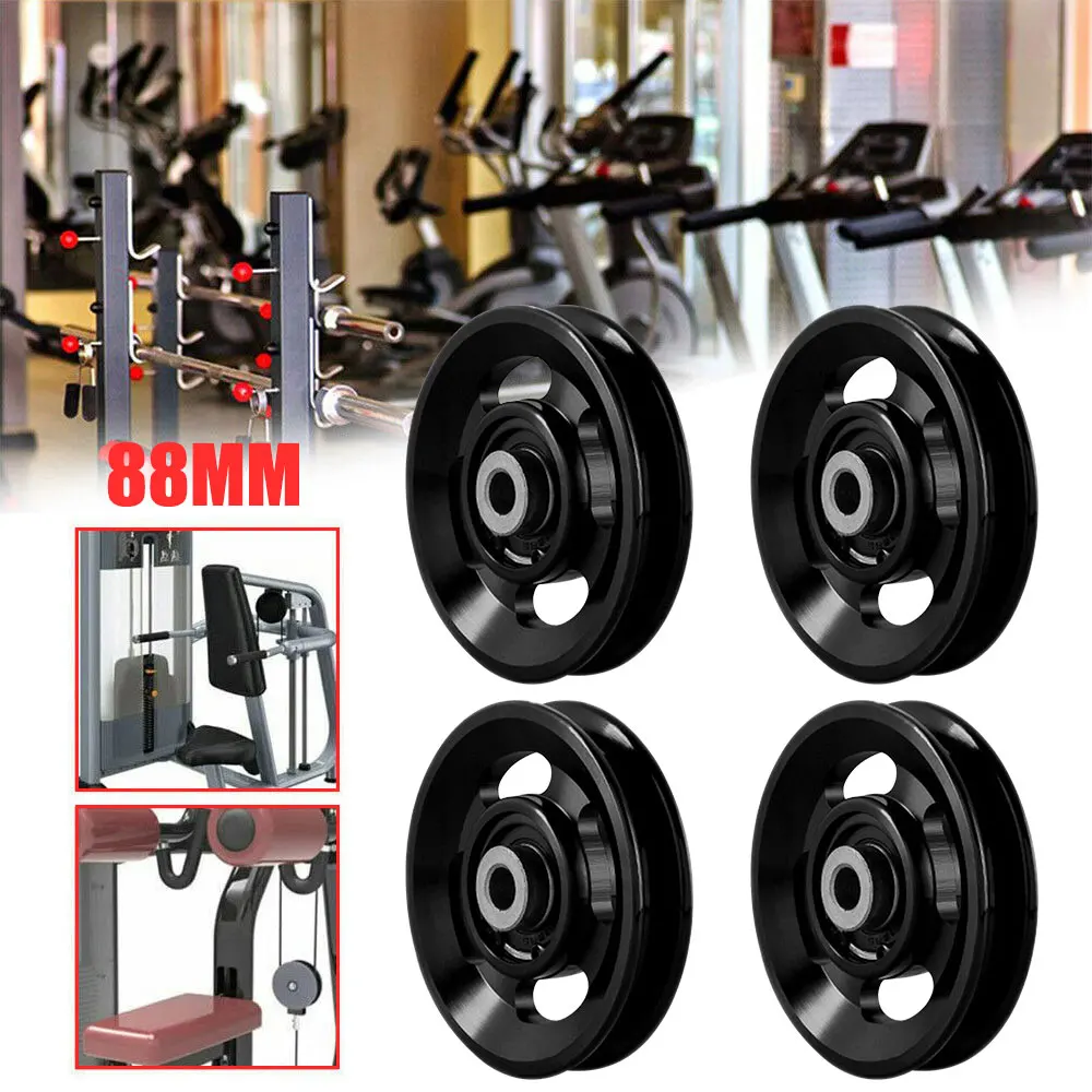 4pcs/lot 88mm Pulley Wheel Aluminium Alloy Lift Heavy Load Gym Bearing Pulley Wheel Part Fitness Equipment Red/Black Color