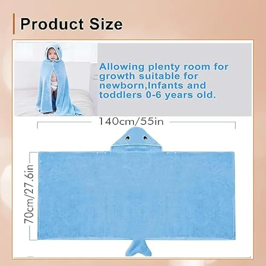 Large Baby Hooded Towel with Cute Animal Design Ultra Soft Thick Cotton Bath Towel with Hood for Toddler Infant Newborn