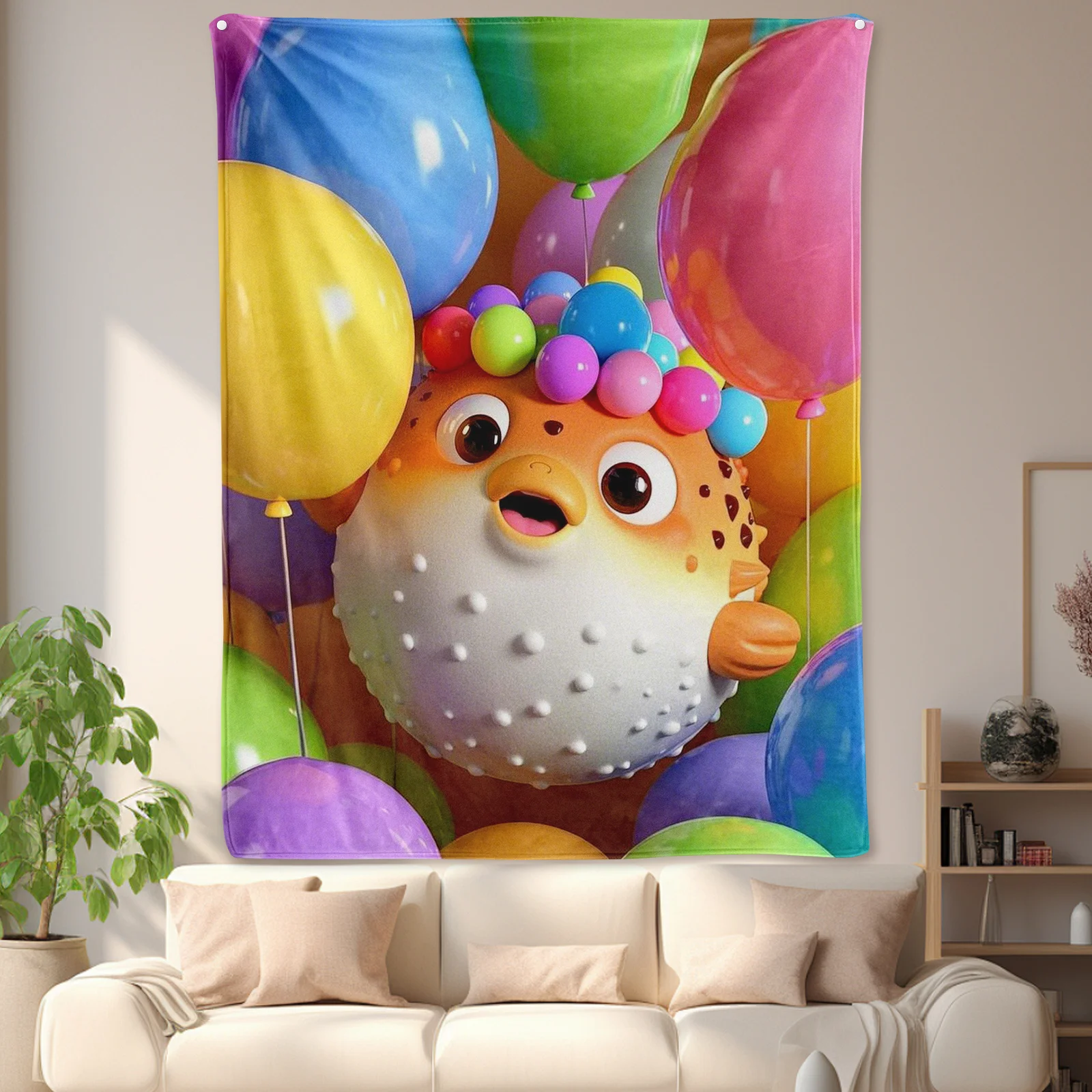 Orange Pufferfish Balloon Multicolor Themed Blanket For Vibrant Home Decor And Unique Gift Idea