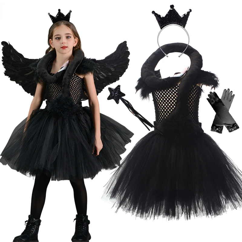 

Детский костюм для косплея, балетная пачка, Черный лебедь, озеро, балетный костюм, детские танцевальные костюмы для девочек с париком из перьев, платья, костюм на Хэллоуин, Новинка