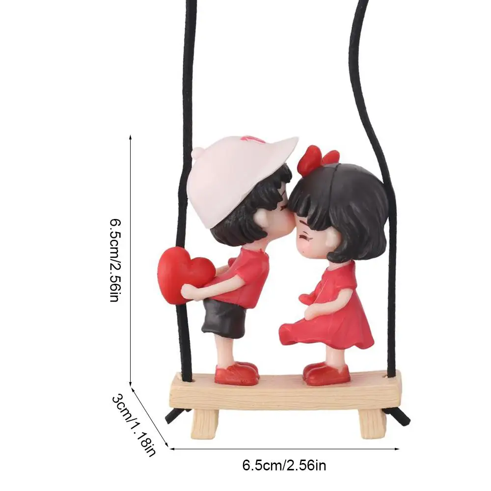 Boy and Girl Swinging Couple Pendant Car Hanging Resin Red Lovers Rear View Mirrior Hanging 2.56x2.56x1.18in