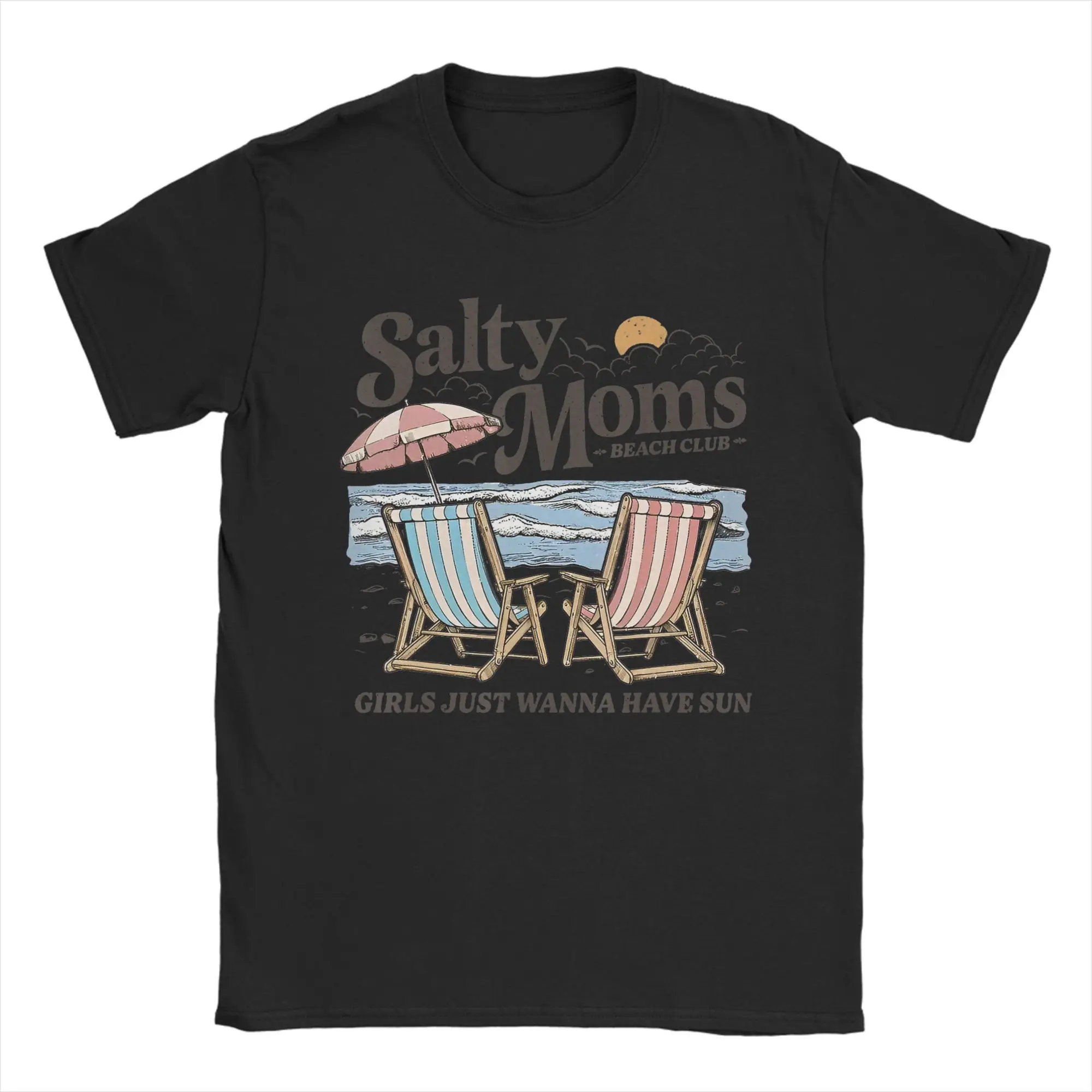 Men T-Shirt Salty Moms Beach Club Summer Vacation Holiday Beach Humor Pure Cotton Tees Short Sleeve  T Shirts Clothing Plus Size